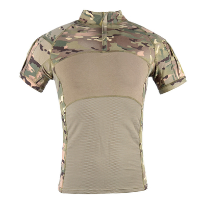 Camisa de rã Manga curta Desporto ao ar livre Acampamento Camisa tática Manga curta com bolsos no braço