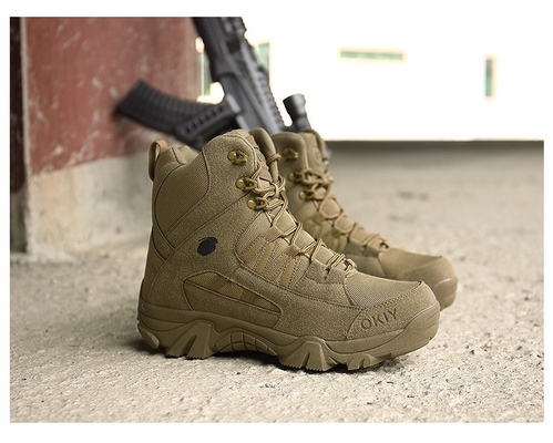 Botas de montanhismo de alto topo de venda por grosso Botas táticas castanhas para homens Botas de treino à prova d'água antiderrapante