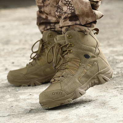 Botas de montanhismo de alto topo de venda por grosso Botas táticas castanhas para homens Botas de treino à prova d'água antiderrapante