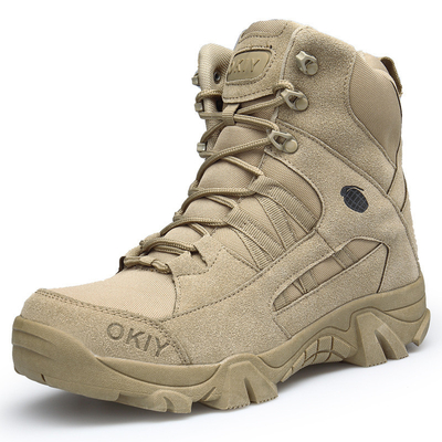 Botas de montanhismo de alto topo de venda por grosso Botas táticas castanhas para homens Botas de treino à prova d'água antiderrapante