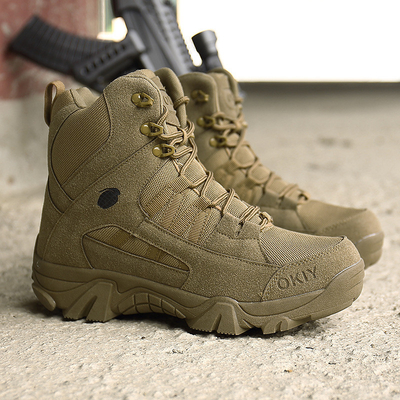 Botas de montanhismo de alto topo de venda por grosso Botas táticas castanhas para homens Botas de treino à prova d'água antiderrapante
