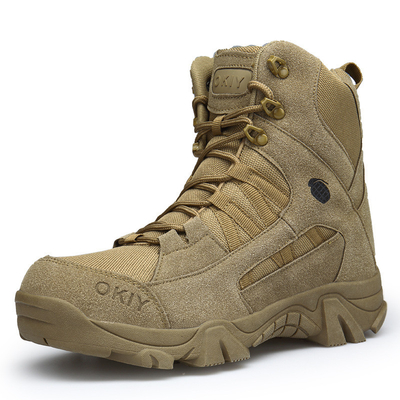 Botas de montanhismo de alto topo de venda por grosso Botas táticas castanhas para homens Botas de treino à prova d'água antiderrapante