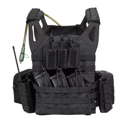Tactico Couro Negro ombreira Molle Bolsas Plate Transportador Treinamento Colete tático com saco de água