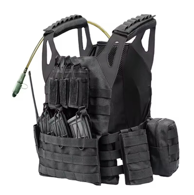 Tactico Couro Negro ombreira Molle Bolsas Plate Transportador Treinamento Colete tático com saco de água