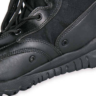 Botas táticas de meio calcanhar com encaixe de couro impermeável fechamento / revestimento de algodão