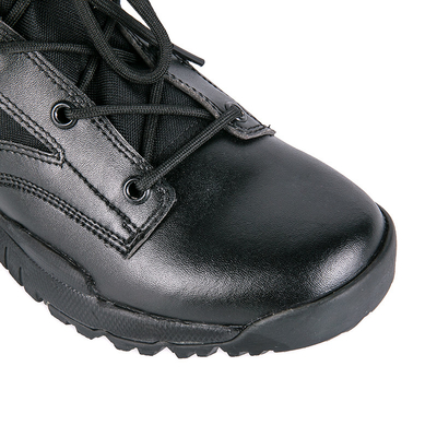 Botas táticas de meio calcanhar com encaixe de couro impermeável fechamento / revestimento de algodão