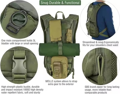 Mochila Molle Táctica 3L Para Ciclismo Caminhada Corrida Montanismo Saco de armazenamento de água