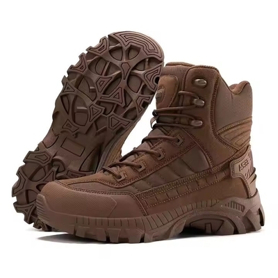 Botas de couro respiráveis para caminhadas ao ar livre Homens Botas de estilo camuflagem de segurança para treinamento de combate e esportes ao ar livre