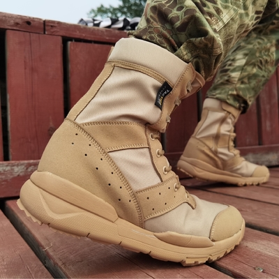Botas de combate ultraleves Respiratórias de cor de areia preta Botas de combate de malha de topo alto Botas de combate de tamanho grande