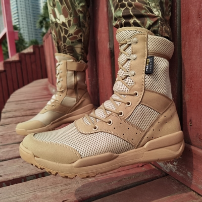 Botas de combate ultraleves Respiratórias de cor de areia preta Botas de combate de malha de topo alto Botas de combate de tamanho grande