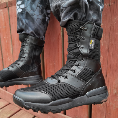 Botas de combate ultraleves Respiratórias de cor de areia preta Botas de combate de malha de topo alto Botas de combate de tamanho grande