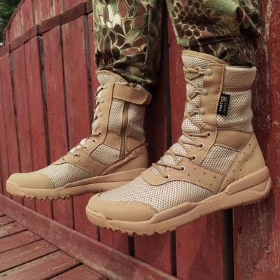 Botas de combate ultraleves Respiratórias de cor de areia preta Botas de combate de malha de topo alto Botas de combate de tamanho grande