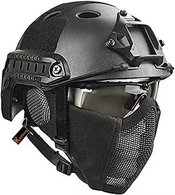 Capa tática combinada com proteção de ouvido dobrável Máscara de mecha de meio rosto e conjunto de vidro