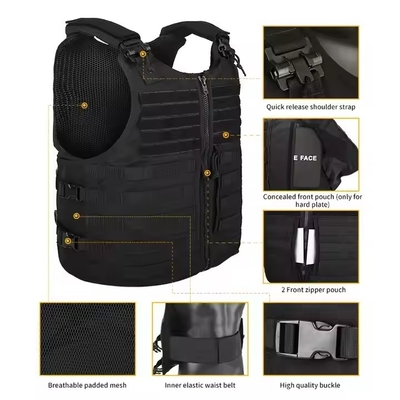 Colete tático fábrica de Oxford Colete de treinamento para homens negros Colete de caça Molle Plate Carrier Colete tático de serviço