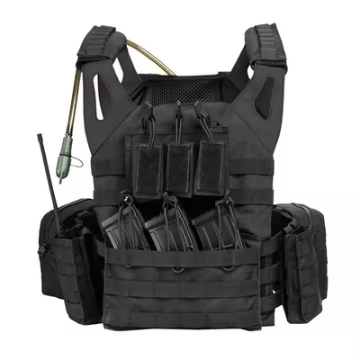 Couro preto ombreira Molle bolsas de placa transportador treino colete tático com saco de água