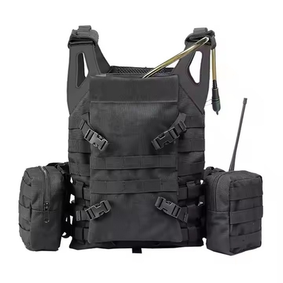 Couro preto ombreira Molle bolsas de placa transportador treino colete tático com saco de água