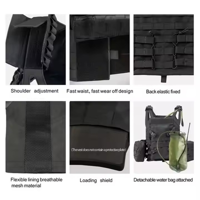 Couro preto ombreira Molle bolsas de placa transportador treino colete tático com saco de água